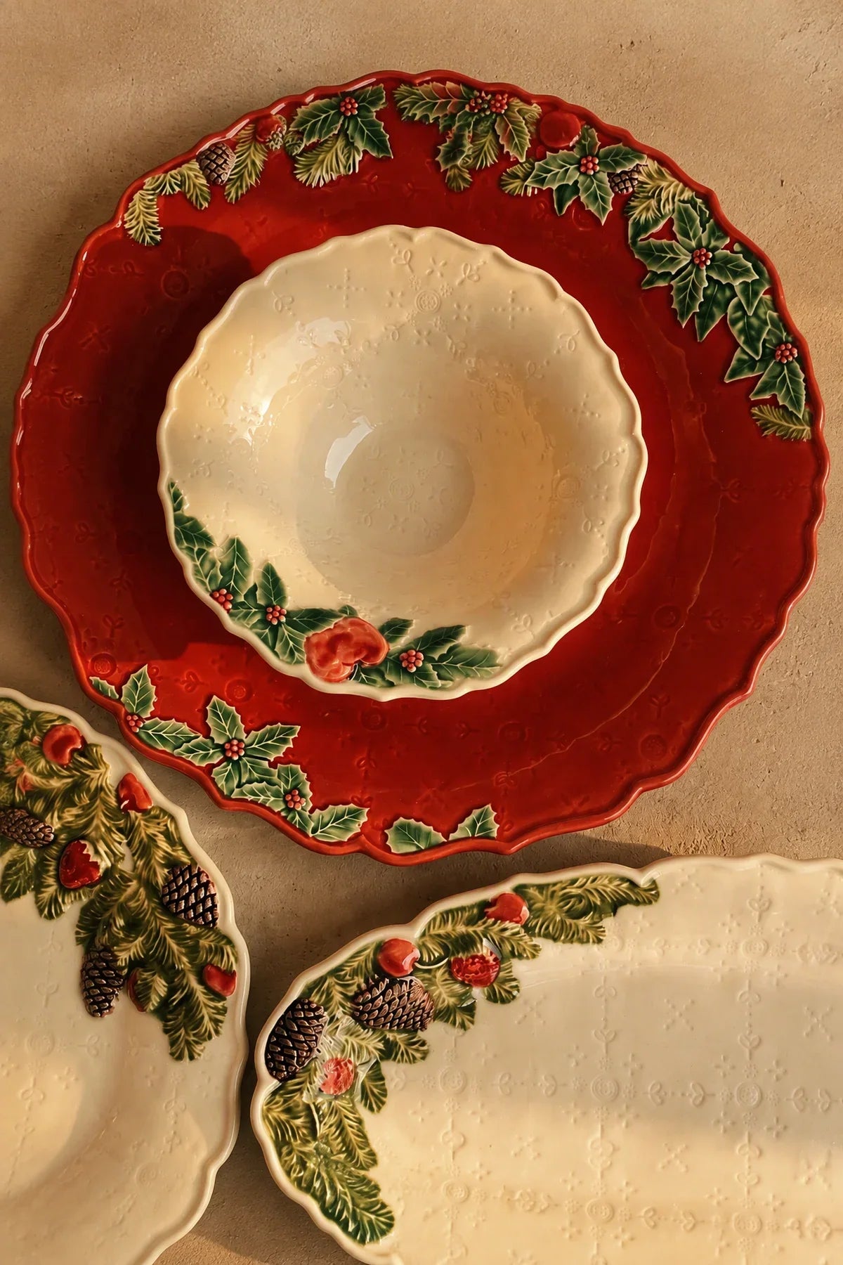 Winter Grove Crimson & Ivory Ceramic Bowl