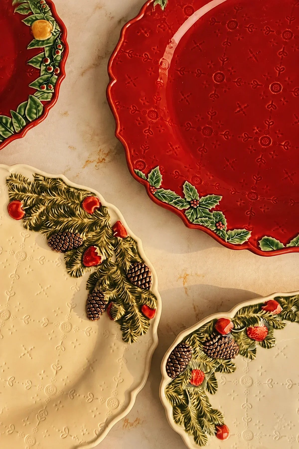 Winter Grove Crimson & Ivory Ceramic Bowl
