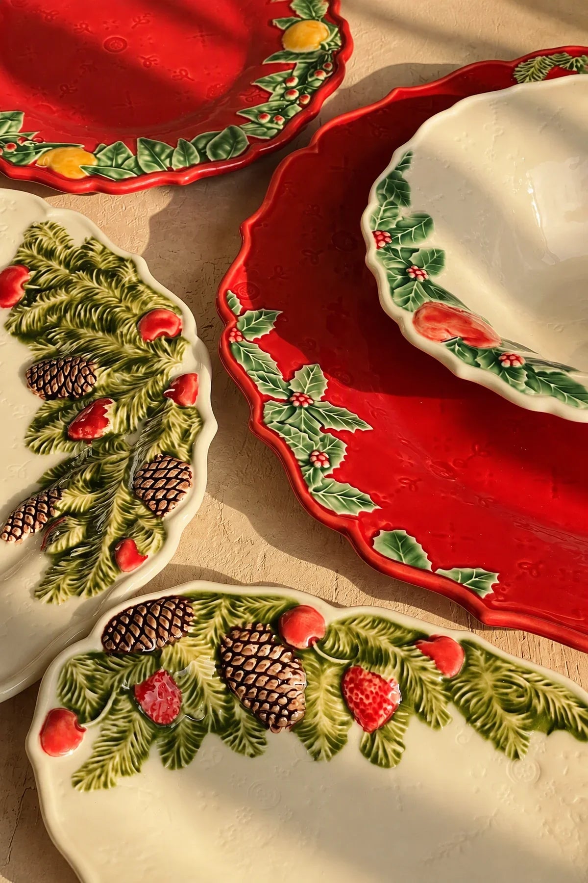Winter Grove Crimson & Ivory Ceramic Bowl