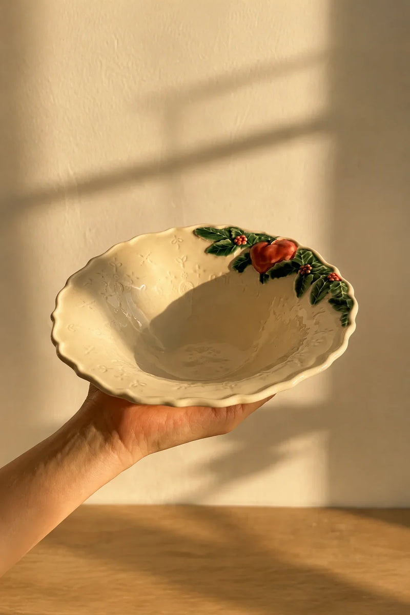 Winter Grove Crimson & Ivory Ceramic Bowl