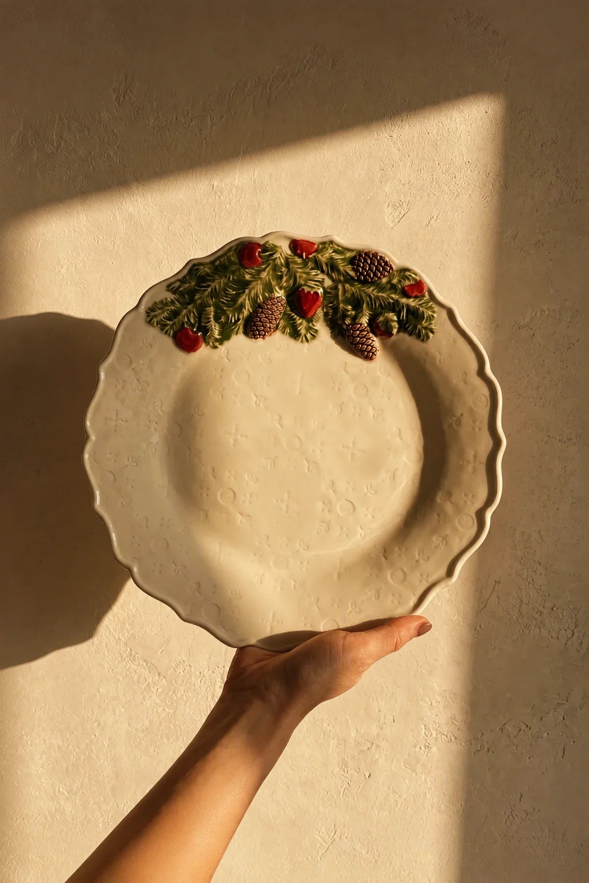 Winter Grove Crimson & Ivory Ceramic Bowl