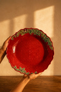Winter Grove Crimson & Ivory Ceramic Bowl