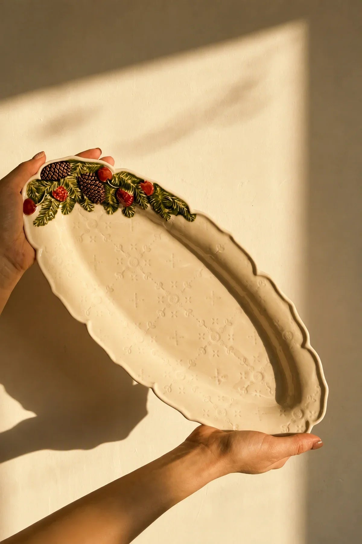 Winter Grove Crimson & Ivory Ceramic Bowl