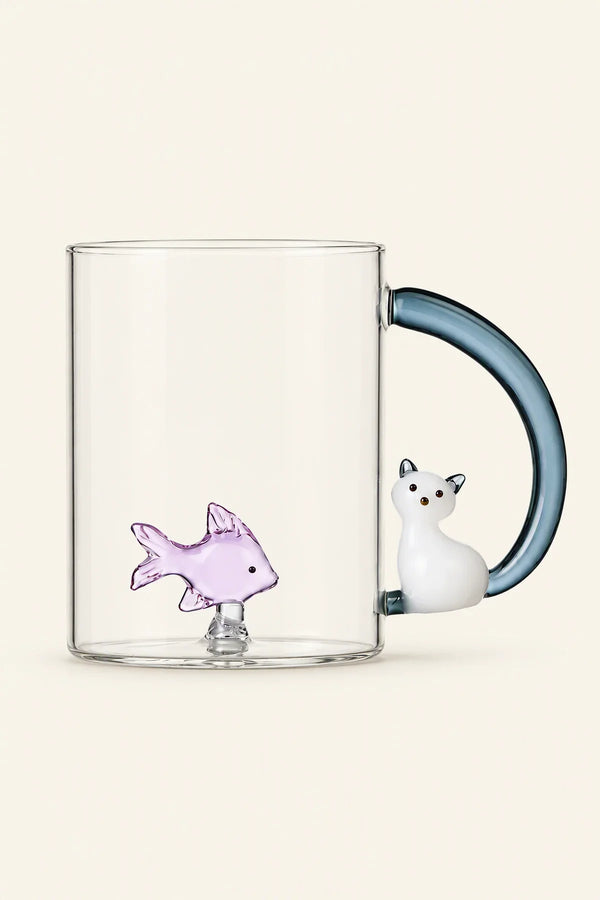 Curious Cat Clear Borosilicate Glass Mug