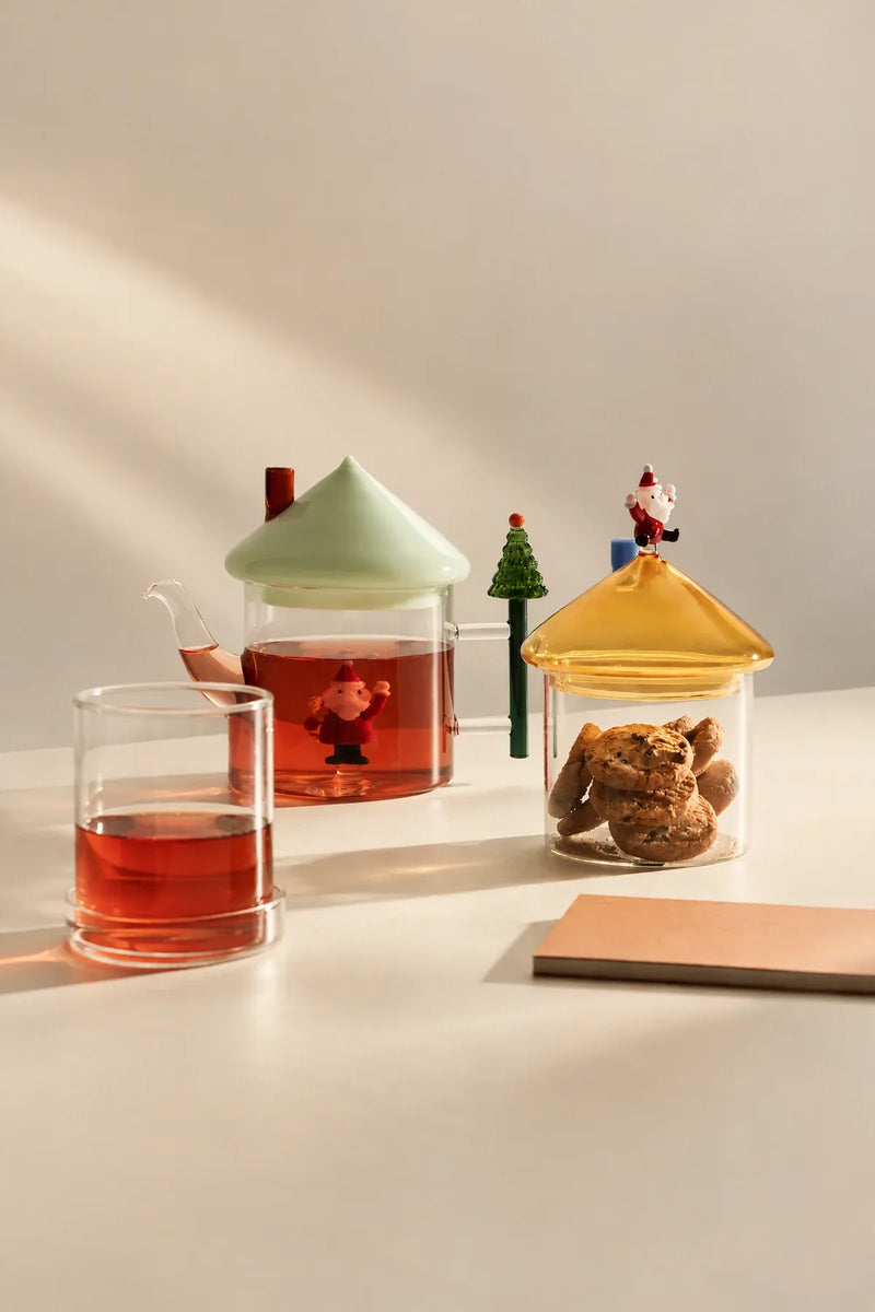 Winter Cottage Multi-Color Glass Teapot