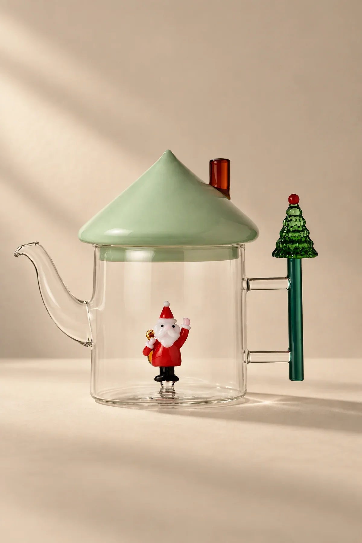 Winter Cottage Multi-Color Glass Teapot
