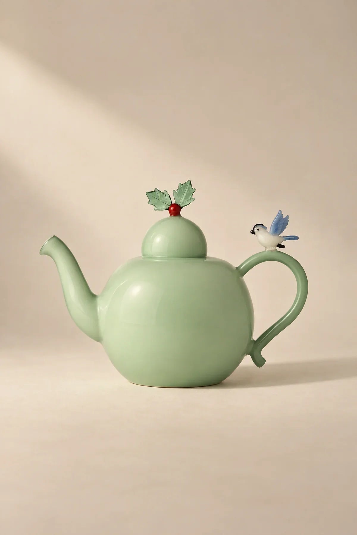 Winter Cottage Multi-Color Glass Teapot