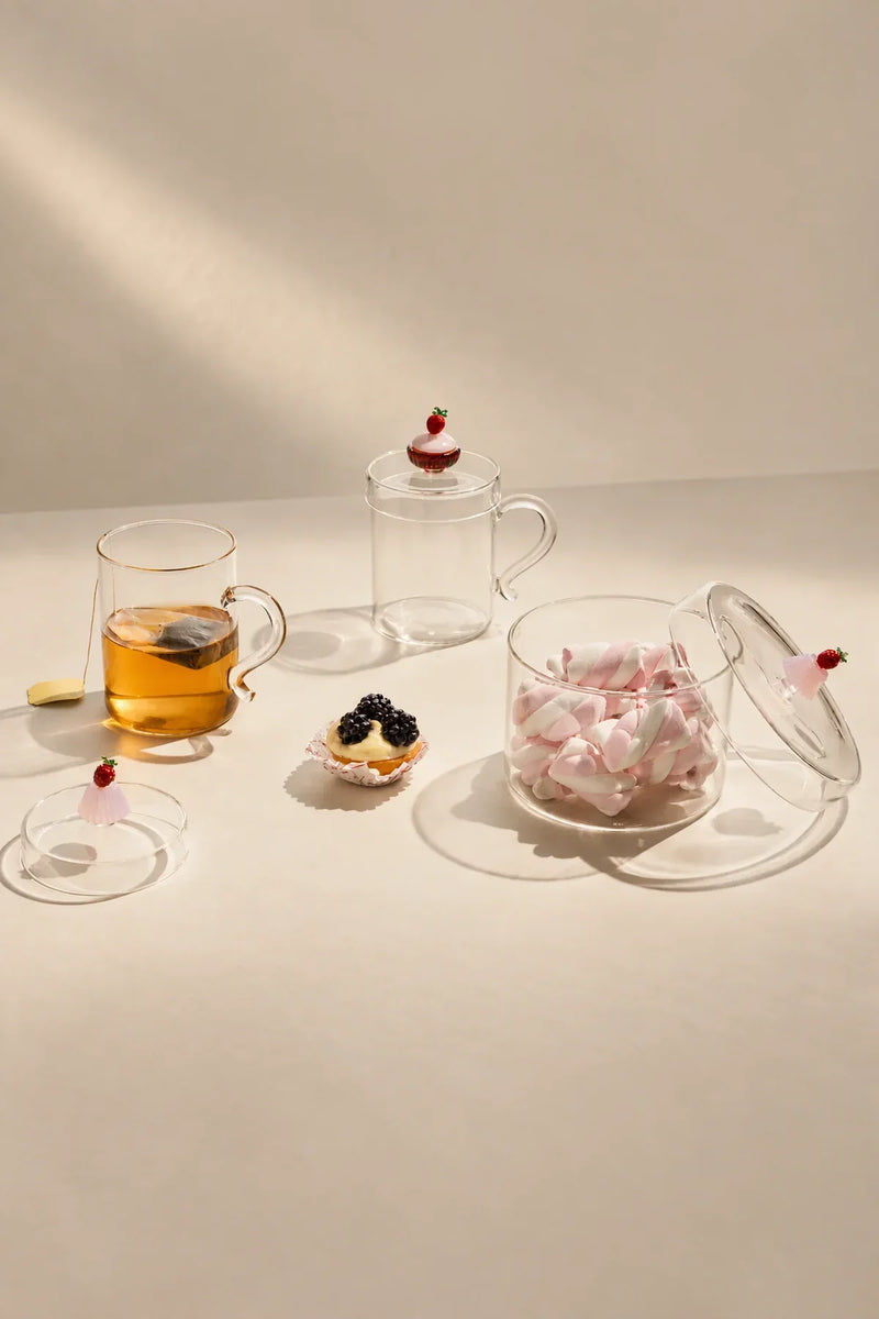 Petit Four Clear Glass Mug with Lid