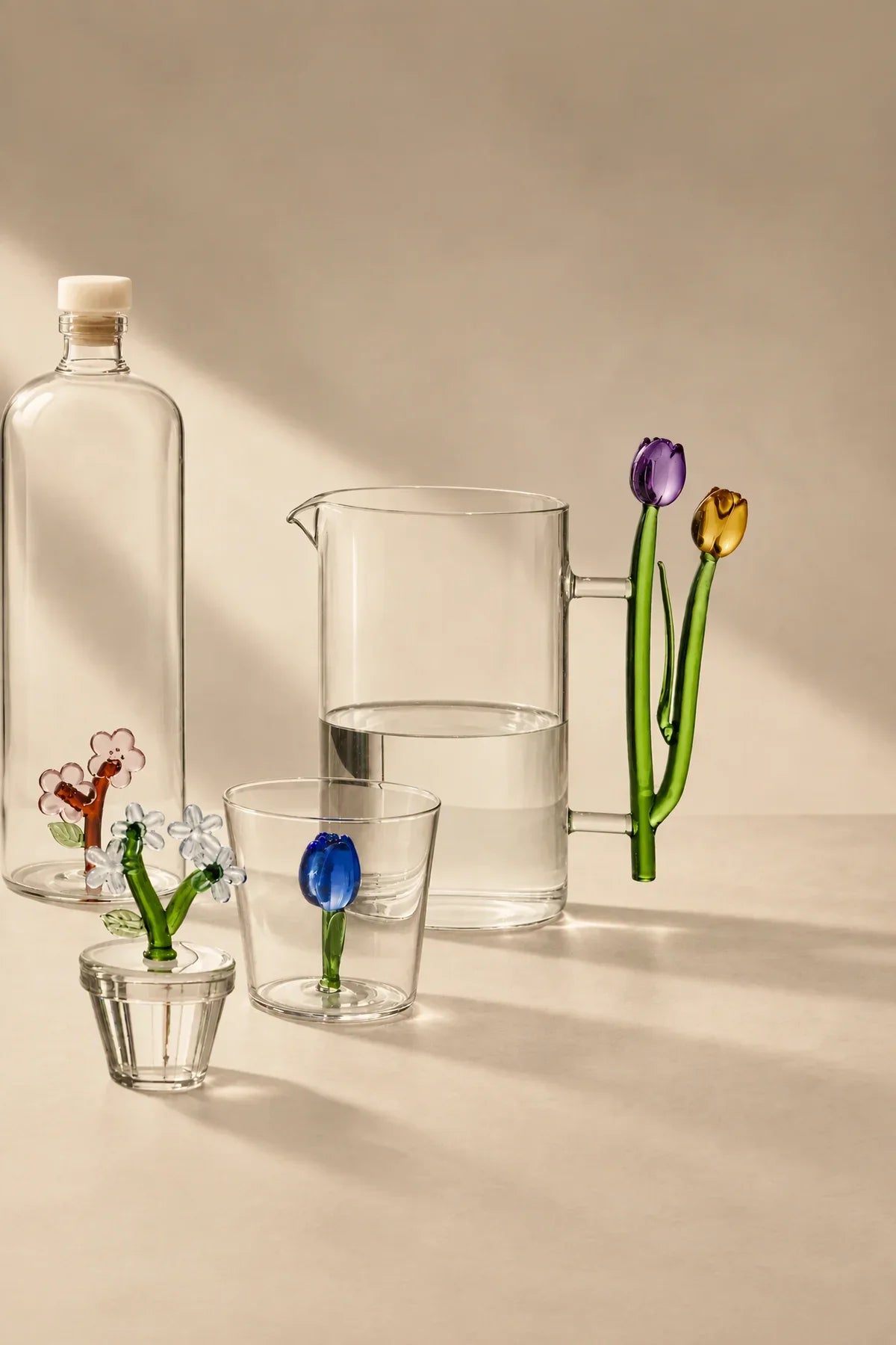 Garden Border Clear Glass Pitcher