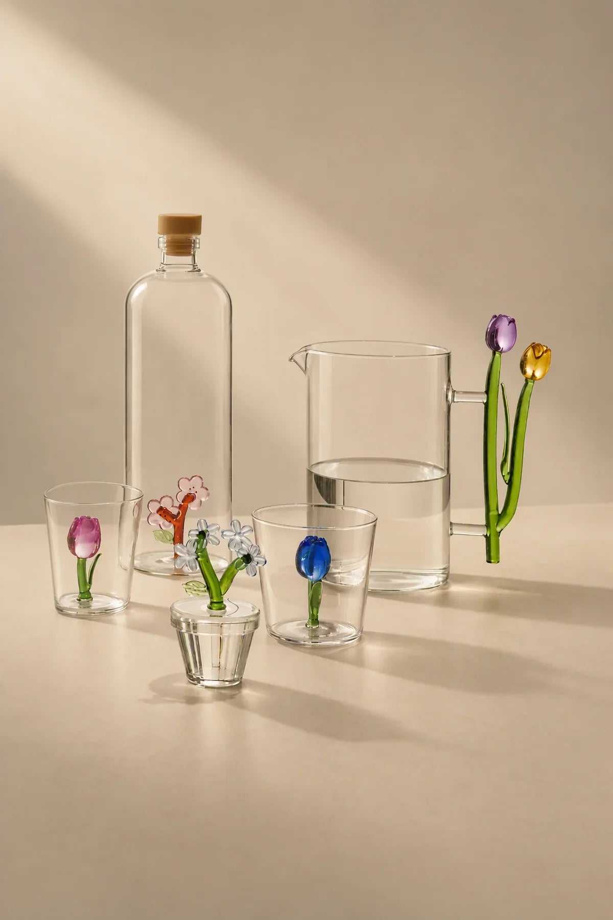 Garden Border Clear Glass Pitcher