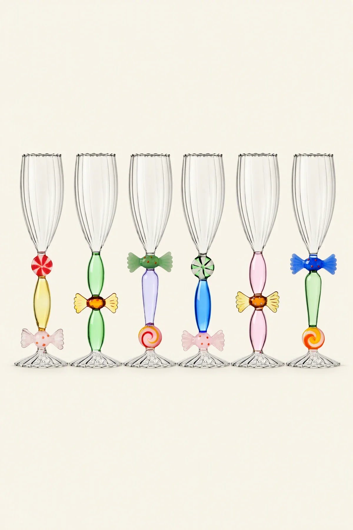 Sugar Rush Candy-Tone Glass Champagne Flute Set