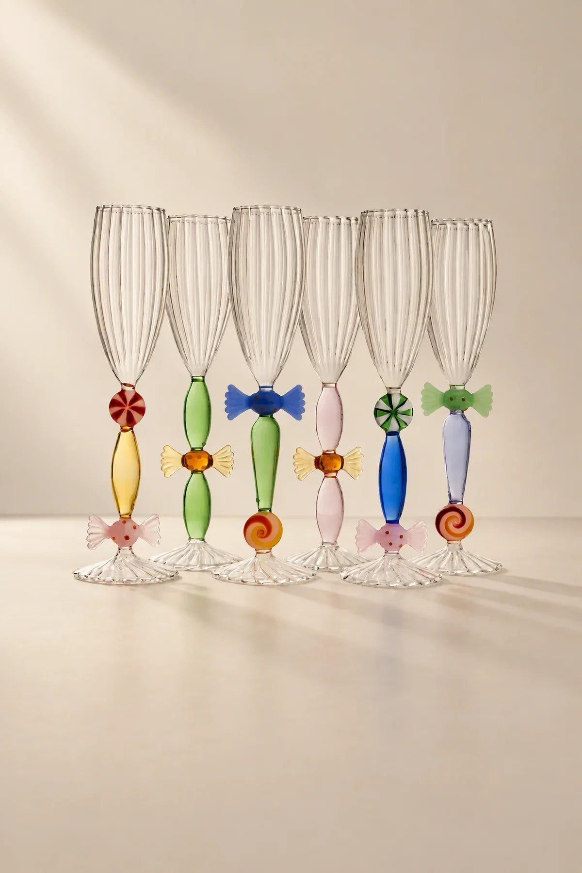 Sugar Rush Candy-Tone Glass Champagne Flute Set