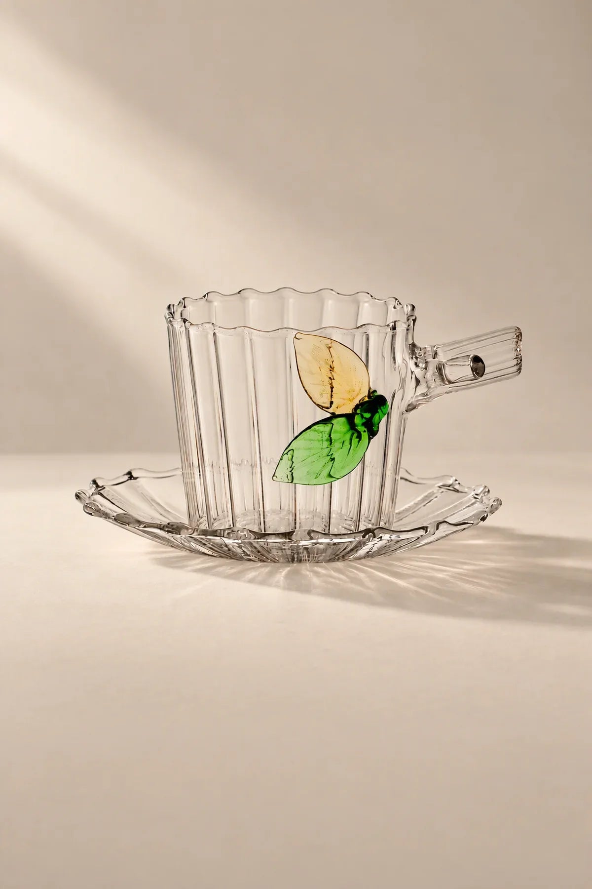 Meadow Hour Clear Glass Cup and Saucer