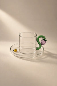 Meadow Hour Clear Glass Cup and Saucer