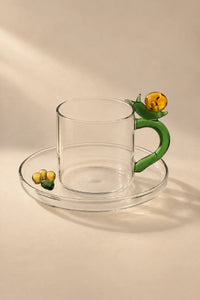 Meadow Hour Clear Glass Cup and Saucer