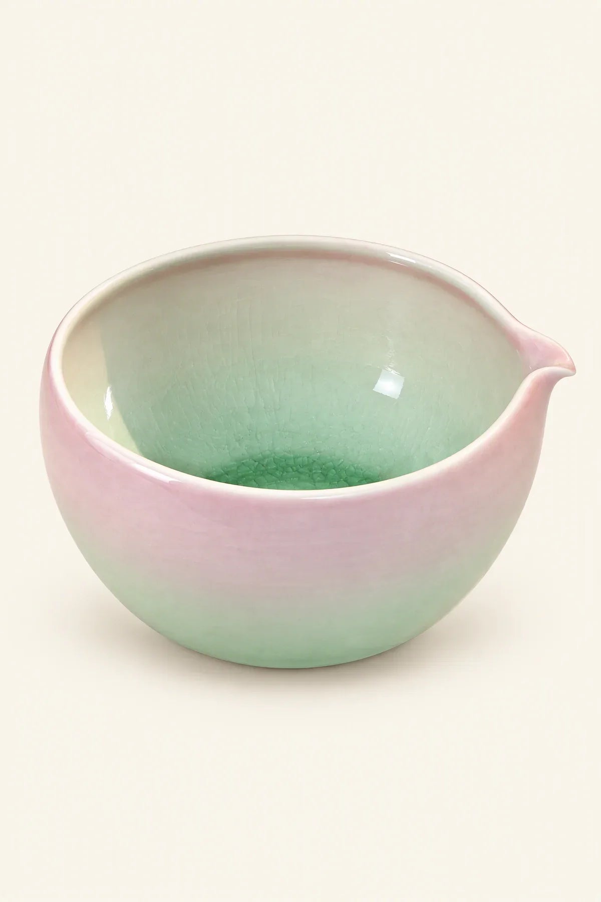 Petal Pour Blush-and-Mint Crackle Ceramic Matcha Bowl