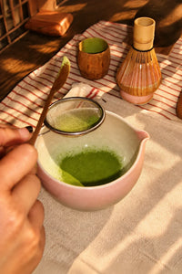 Petal Pour Blush-and-Mint Crackle Ceramic Matcha Bowl