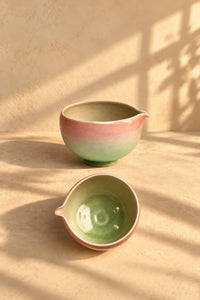 Petal Pour Blush-and-Mint Crackle Ceramic Matcha Bowl