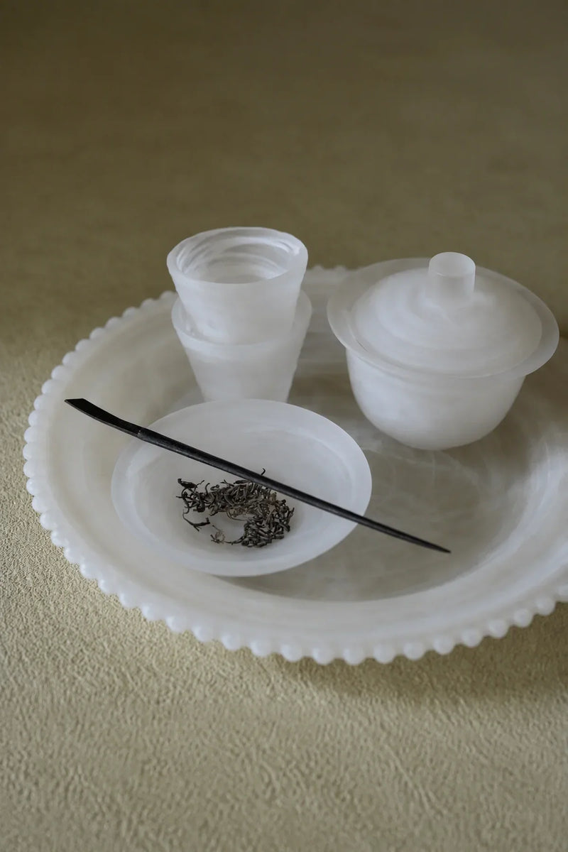 Cloud Current Frosted White Glass Gaiwan Tea Set