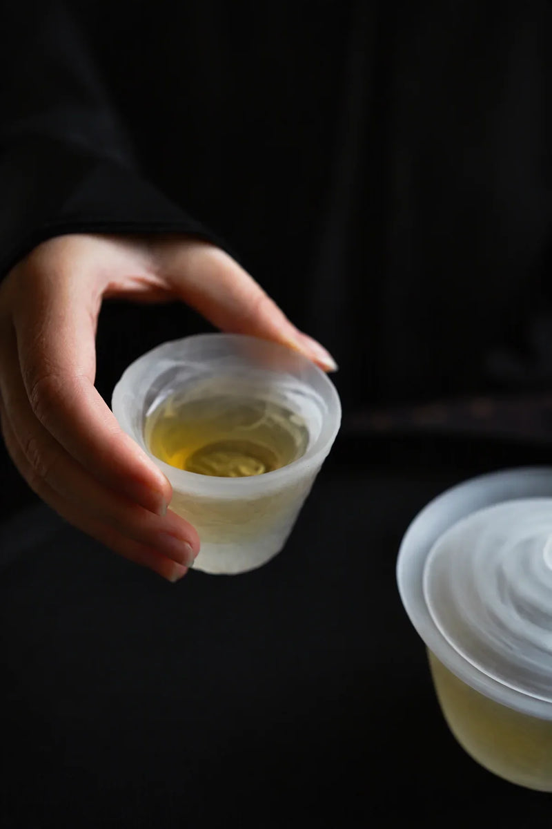 Cloud Current Frosted White Glass Gaiwan Tea Set