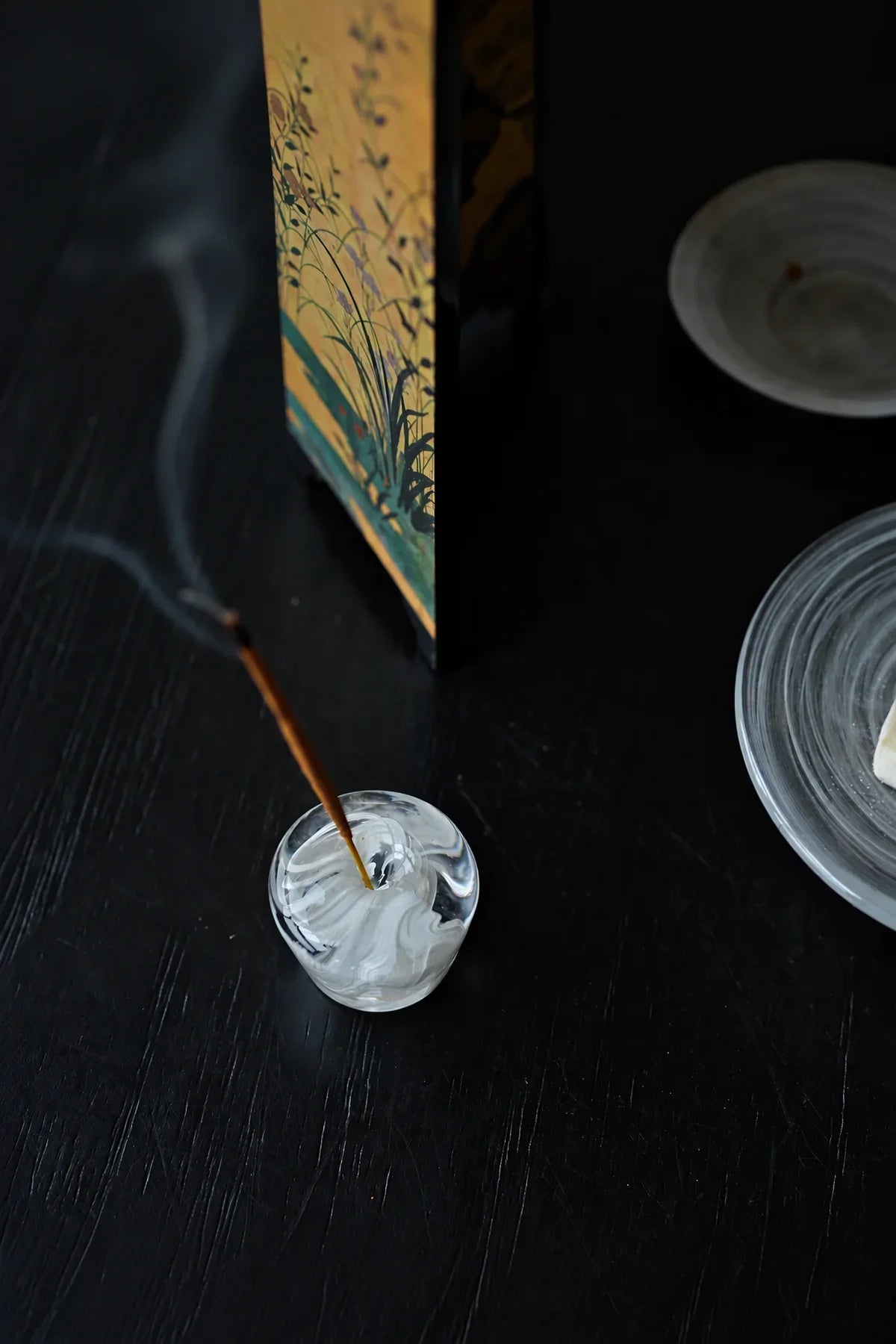 Morning Mist White Swirl Glass Incense Holder