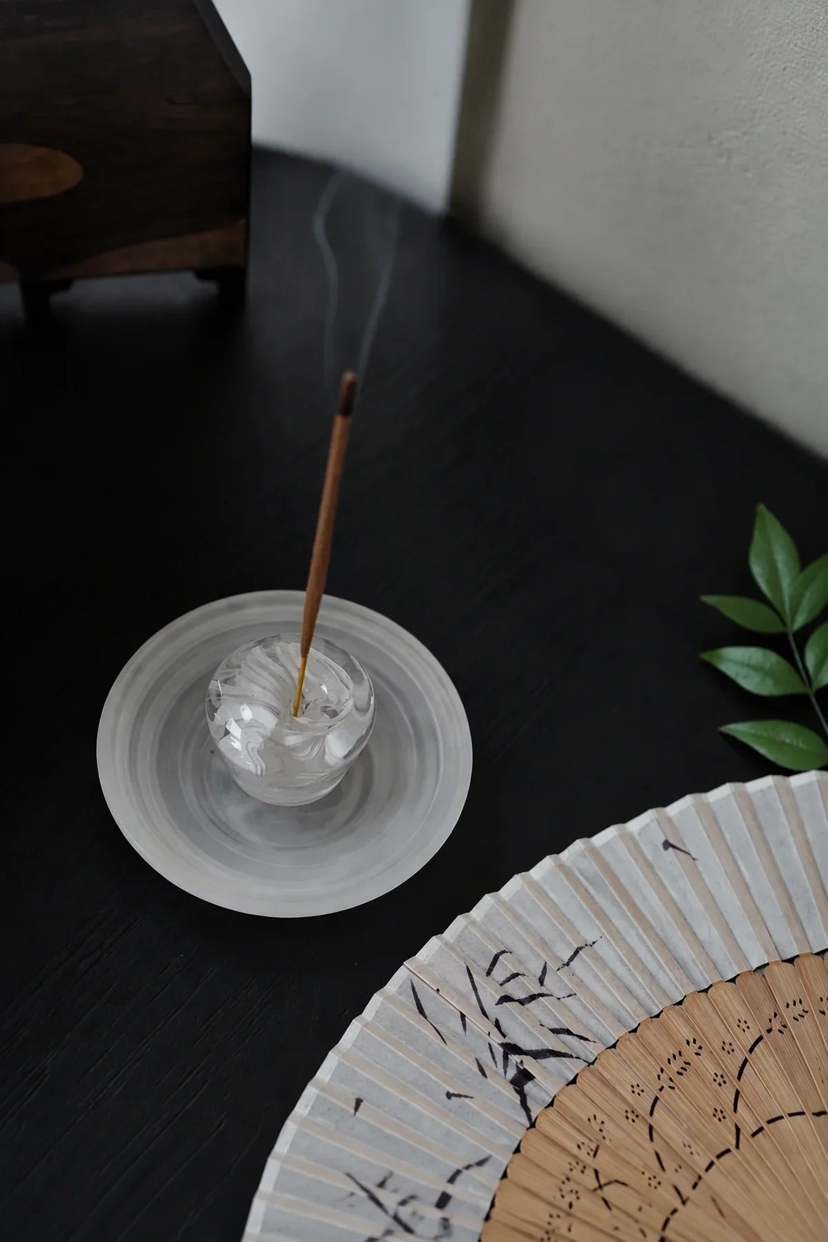 Morning Mist White Swirl Glass Incense Holder