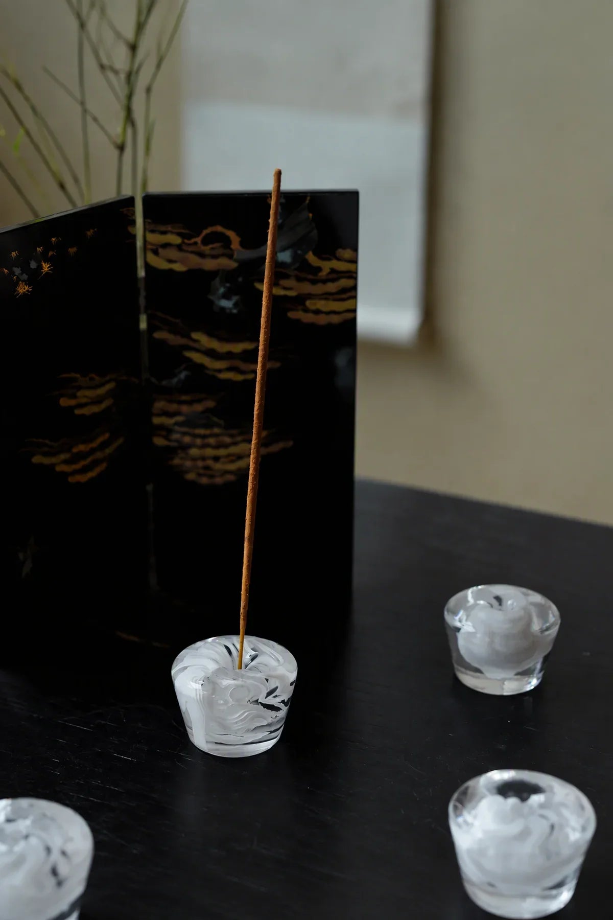 Morning Mist White Swirl Glass Incense Holder