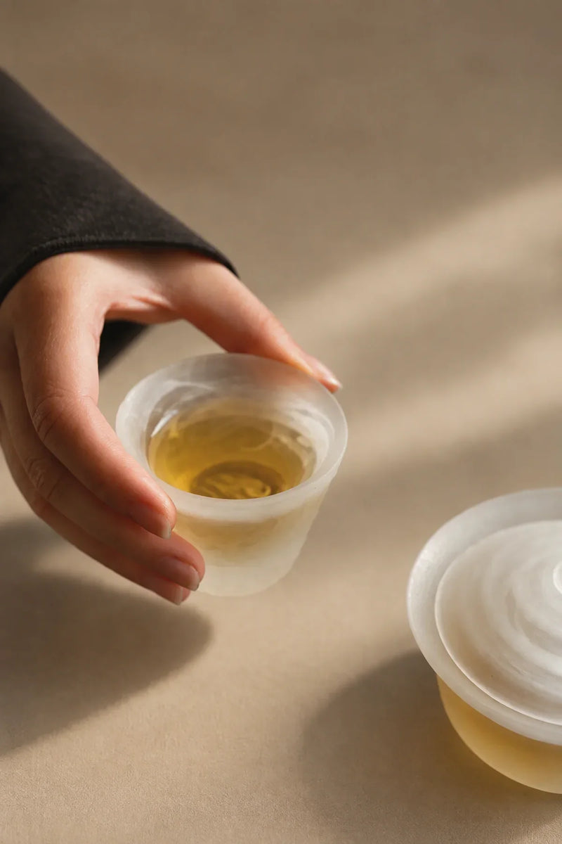 Cloud Current Frosted White Glass Gaiwan Tea Set