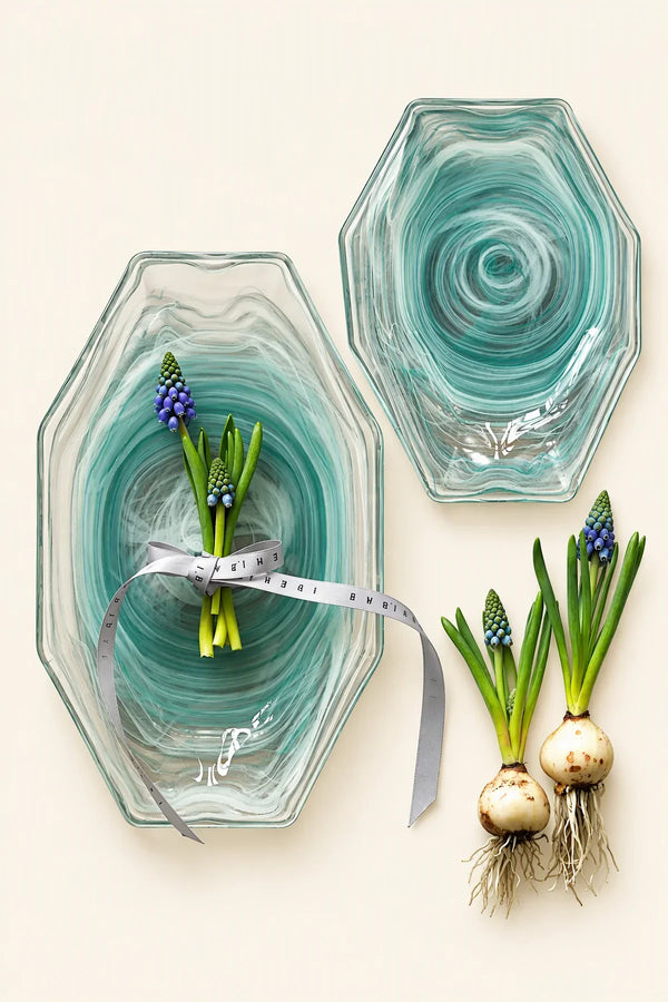 Moonpool Aqua Glass Serving Plate Set