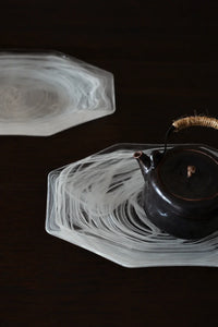 Quiet Orbit White-Swirl Glass Serving Tray
