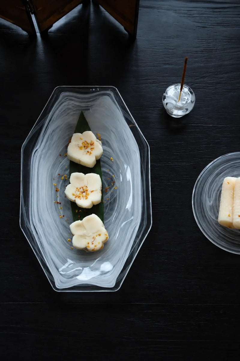 Quiet Orbit White-Swirl Glass Serving Tray