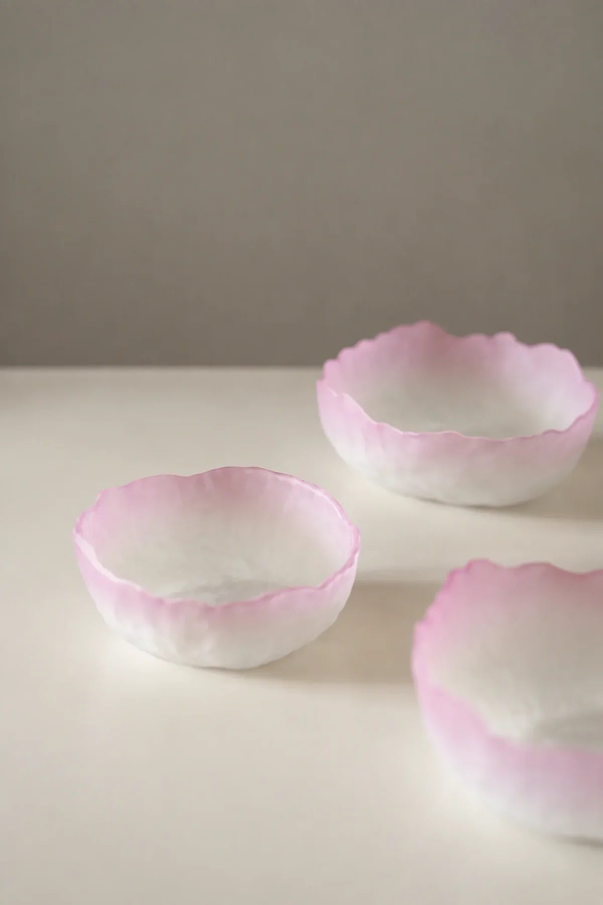 Petal Drift Blush Frosted Glass Serving Bowl