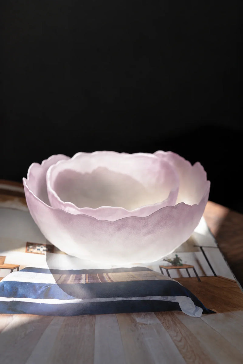 Petal Drift Blush Frosted Glass Serving Bowl