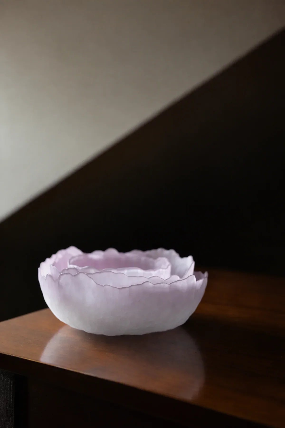 Petal Drift Blush Frosted Glass Serving Bowl