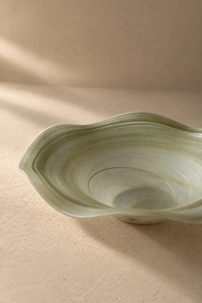 Ripple Pool Sage Green Glass Serving Plate