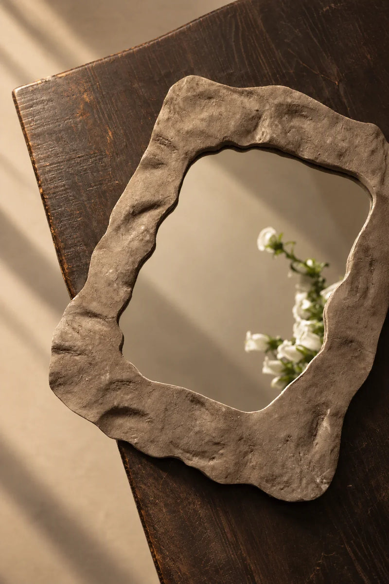 Earthbound Form Stone-Look Resin Decorative Mirror