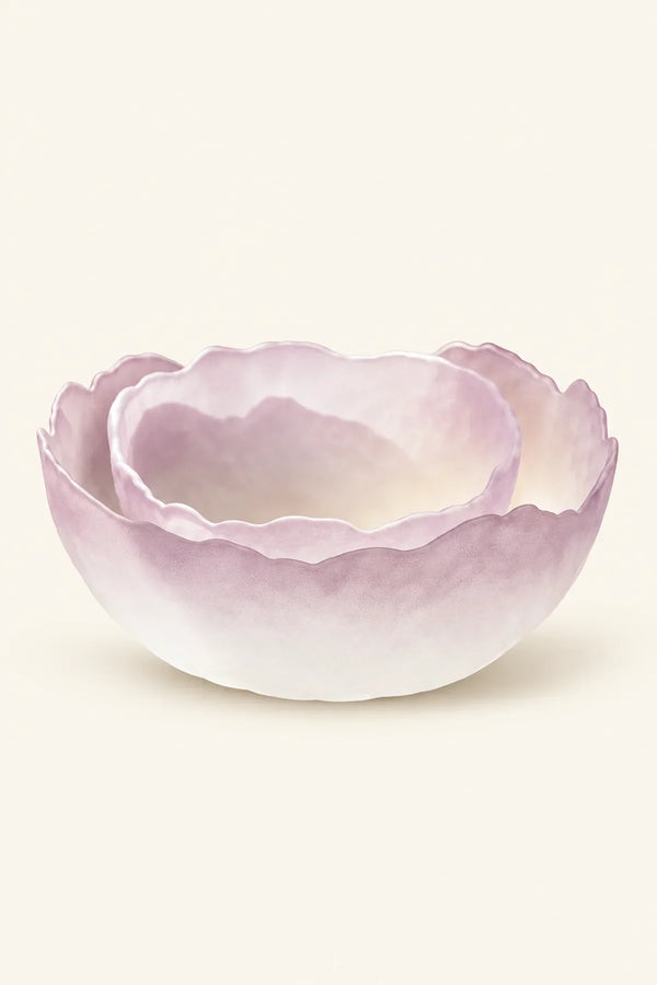 Petal Drift Blush Frosted Glass Serving Bowl