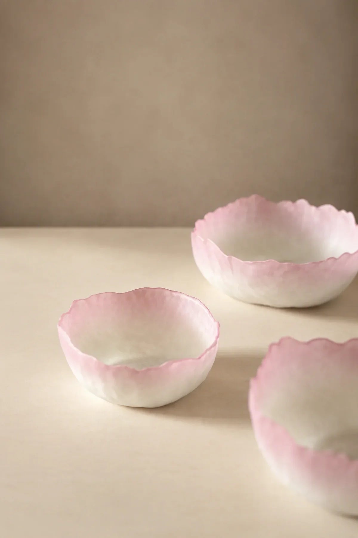 Petal Drift Blush Frosted Glass Serving Bowl