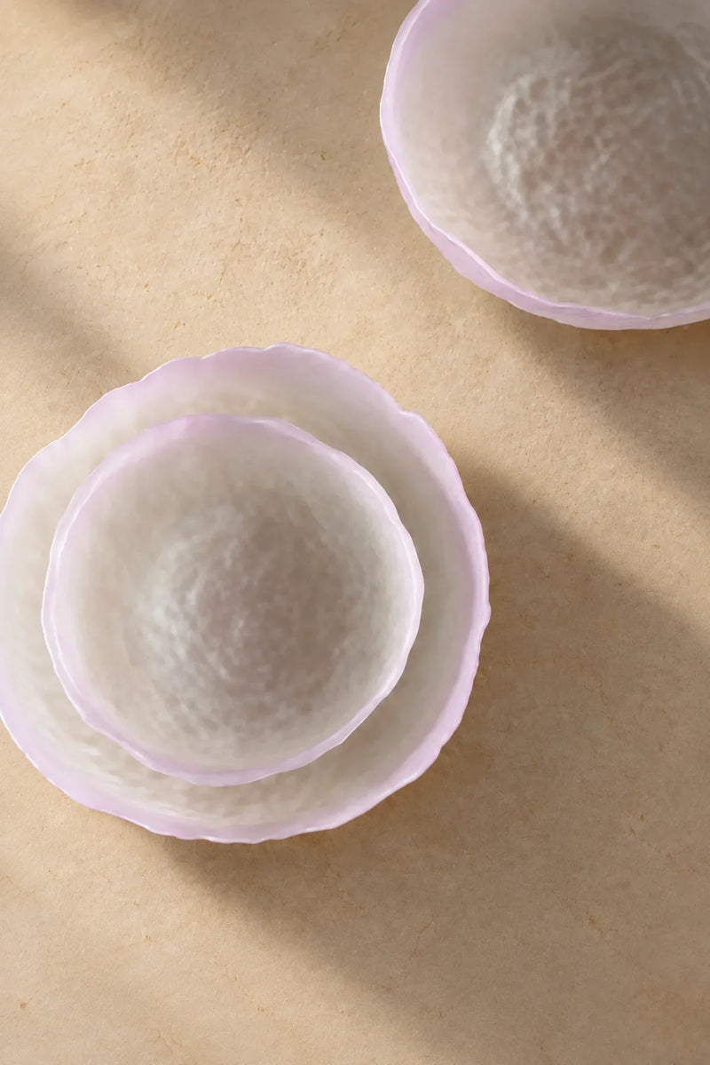 Petal Drift Blush Frosted Glass Serving Bowl