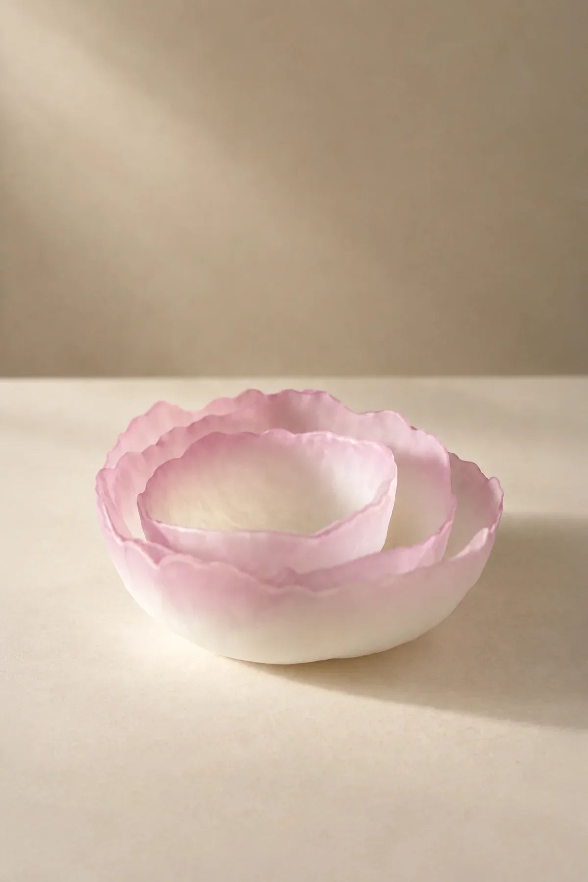 Petal Drift Blush Frosted Glass Serving Bowl