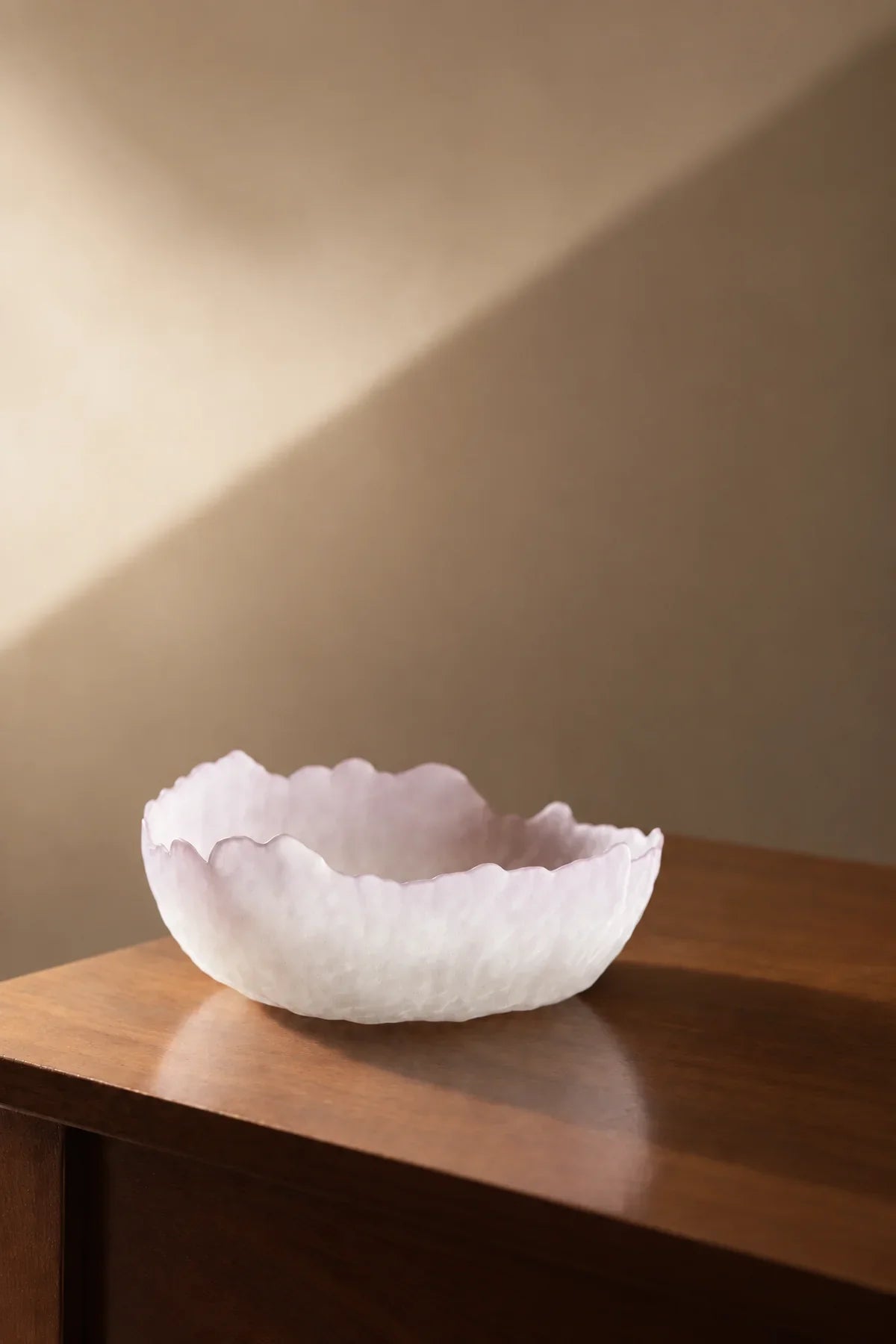 Petal Drift Blush Frosted Glass Serving Bowl