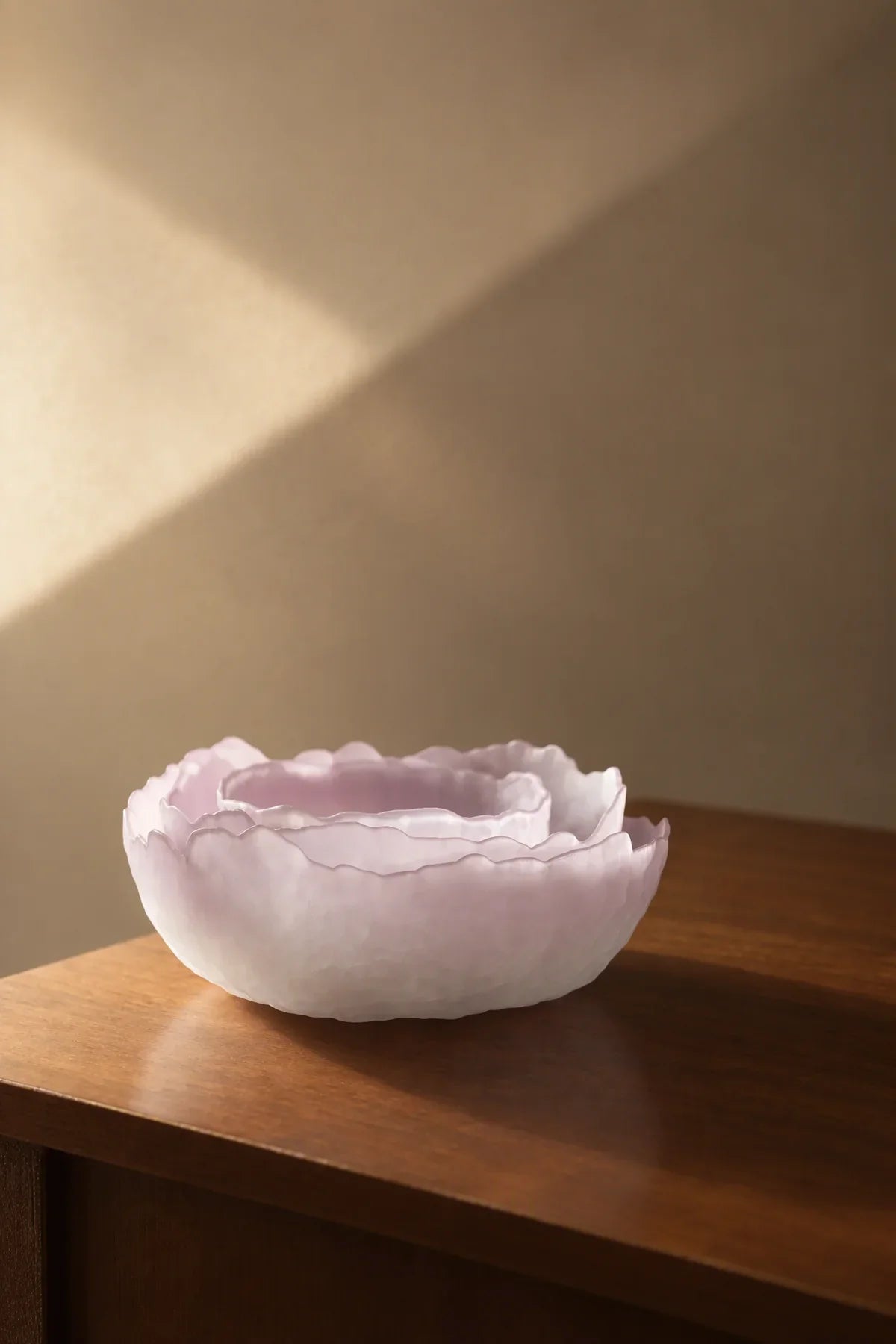 Petal Drift Blush Frosted Glass Serving Bowl