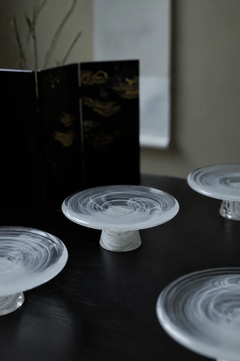 Cloud Current White-Swirl Glass Snack Plate