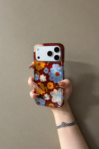 Painterly Bloom Brown Leather-Look Phone Case with Strap