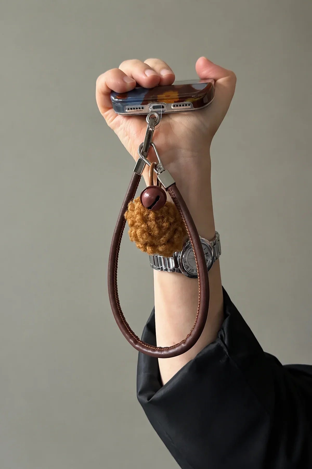 Painterly Bloom Brown Leather-Look Phone Case with Strap