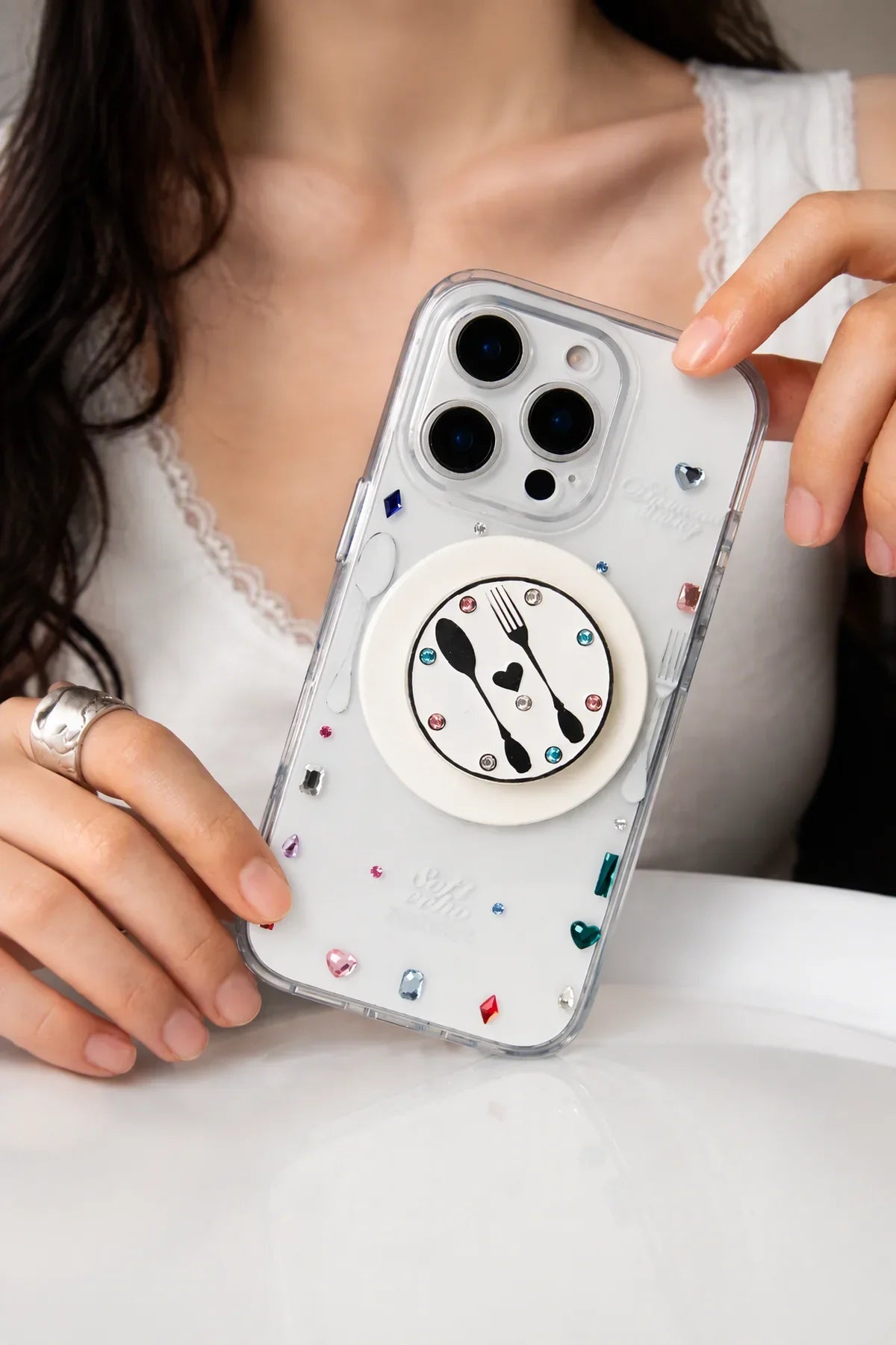 Diamond Dining White Plastic-Look Phone Case
