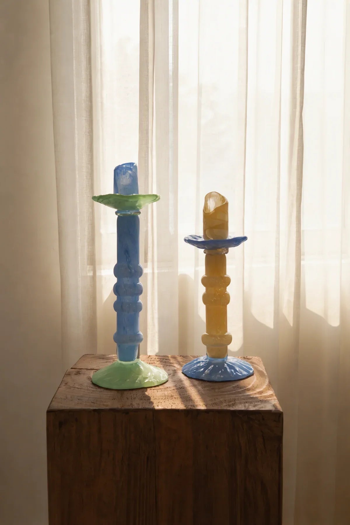 Pastel Totem Marbled Glass Candle Holder