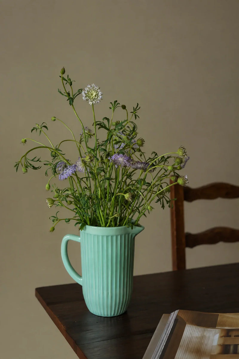 Garden Border Mint Glass Pitcher and Cup Set
