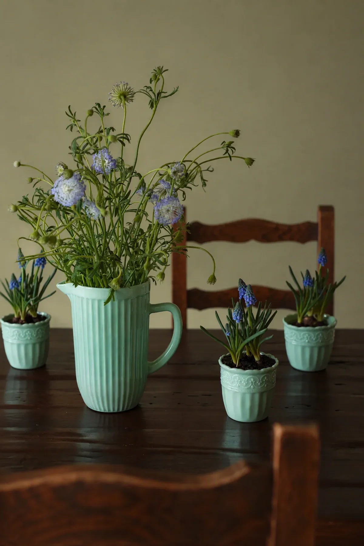 Garden Border Mint Glass Pitcher and Cup Set