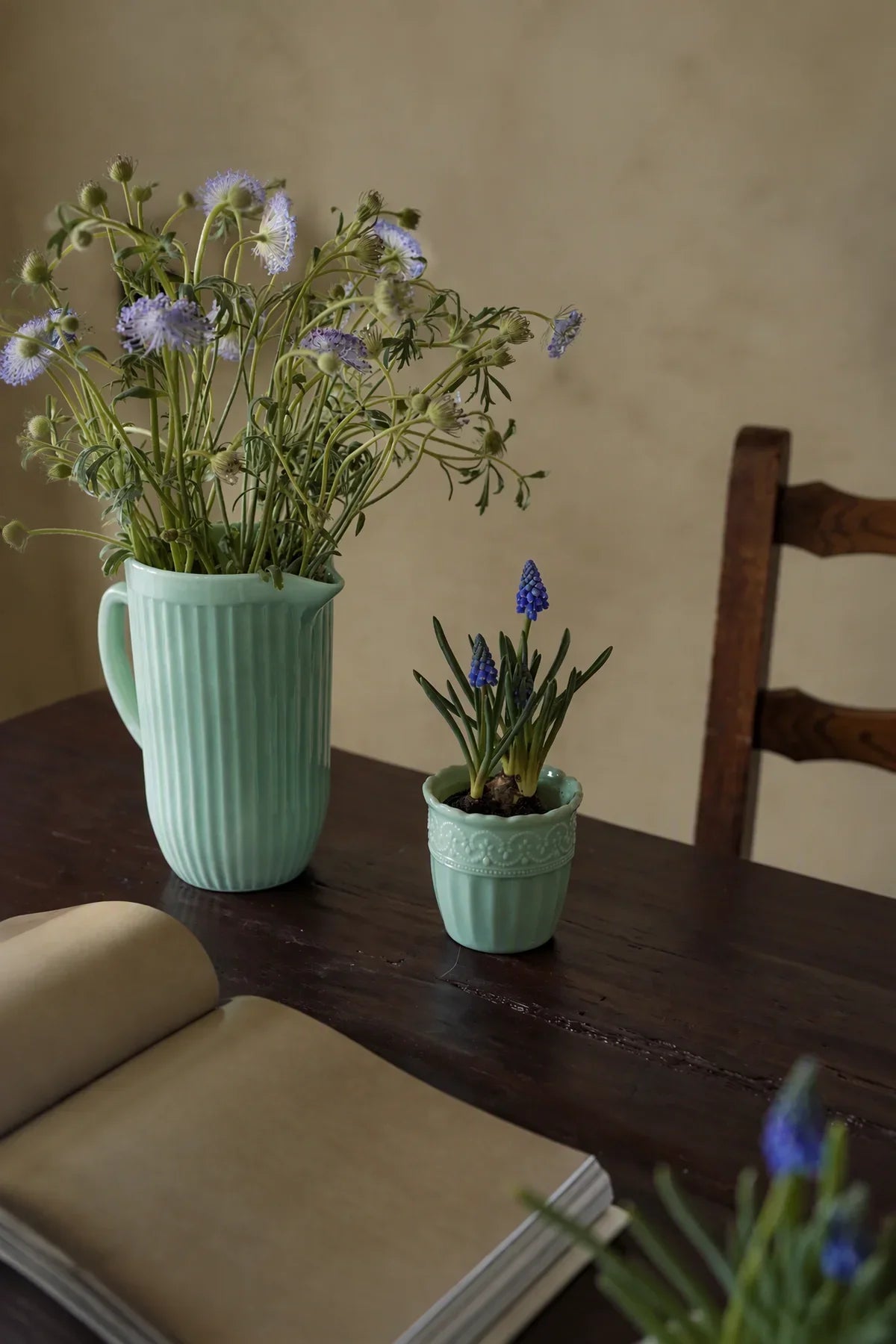 Garden Border Mint Glass Pitcher and Cup Set